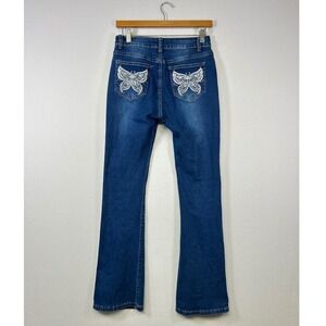 Y2K Festival Bamboo Flare Leg Whiskering Jeans Women Size‎ 7/8  Denim Mid Rise